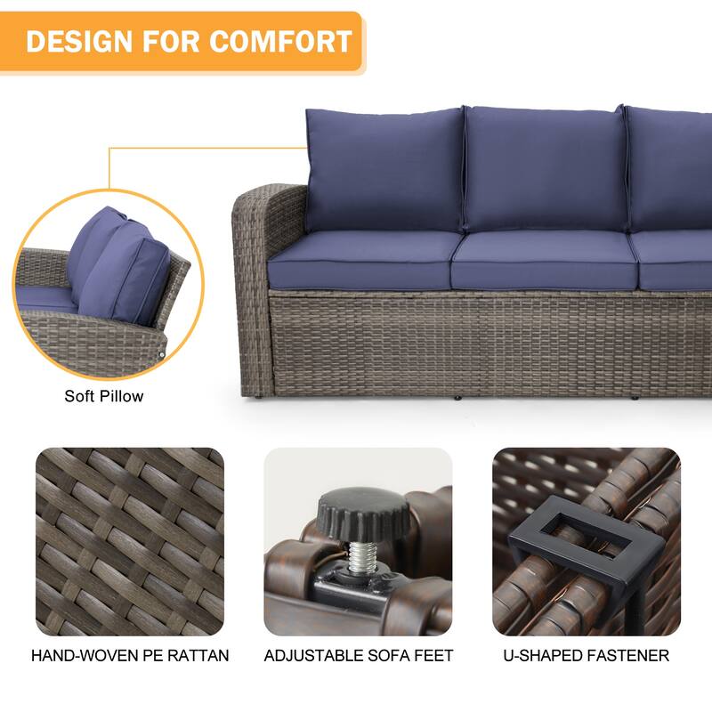 EROMMY 6/7 Piece Modular Outdoor Rattan Sofa Set, All-Weather Wicker Patio Furniture with Storage Table, Cushions & Pillows