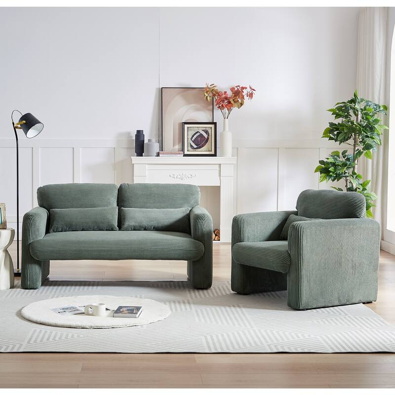 Corduroy Fabric Free Combination Sofa Set w/Support Pillow - Green - 2-Seat+1Seat