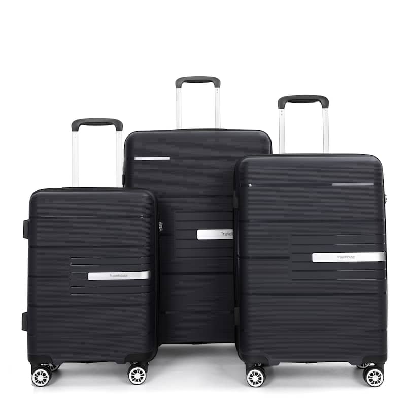 Hardshell 3 Piece PP Luggage Sets, Lightweight Durable Luggage Set with TSA Lock - Black