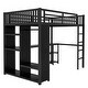 preview thumbnail 4 of 8, Full XL Size Loft Bed with Desk, Wardrobe, Metal Frame & Shelves, Black