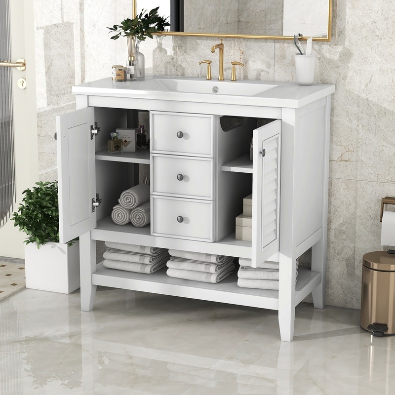36 Inch Single Bathroom Vanity Set In White - #366T5