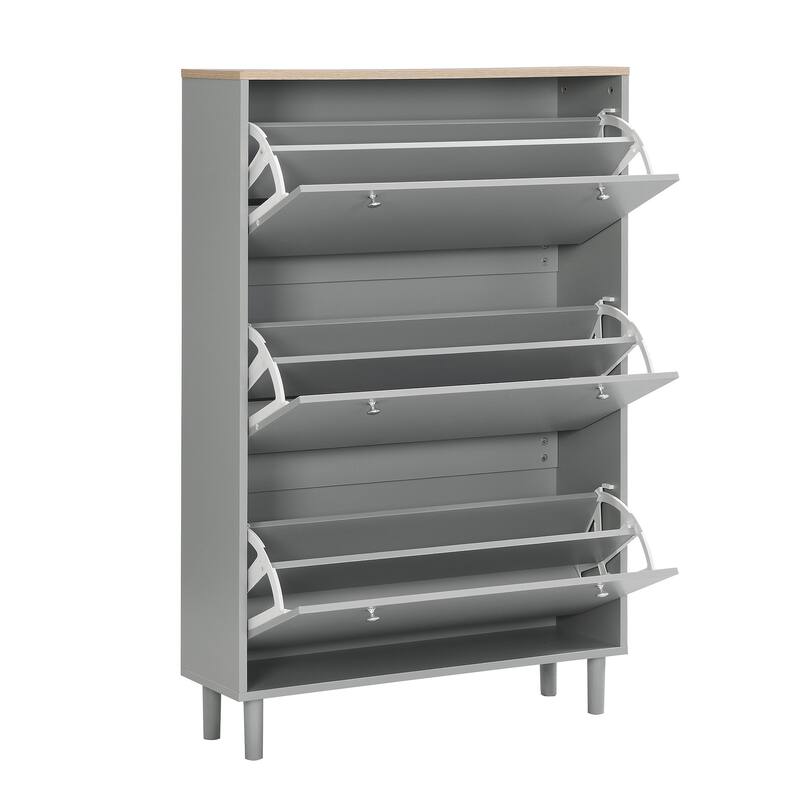 Narrow Design Shoe Cabinet with 3 Flip Drawers