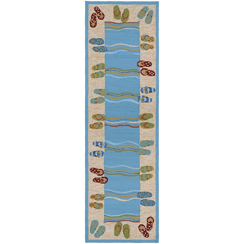 Dream Decor Rugs Picadilly Beaches Beige Blue Indoor Outdoor Area Rug - 2'6" x 8'6" Runner