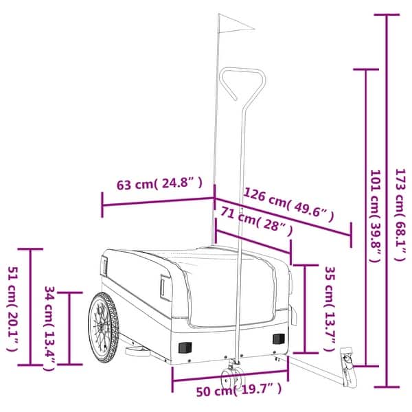 dimension image slide 4 of 5, vidaXL Bike Trailer Kids Bicycle Cargo Trailer Cart Wagon with Tow Bar Iron