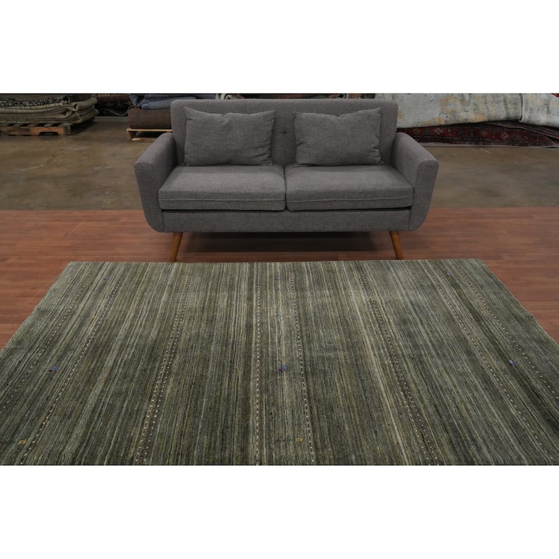 Hand Knotted Oriental 100% Wool Carpet Tribal Animal Pictorial Green Gabbeh Area Rug - 8' 0'' X 6' 8''