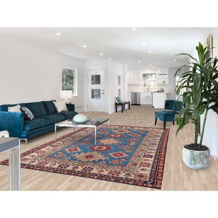 Blue Oriental Kazak Rug Hand-Knotted Wool Carpet - 6'7" x 10'0"