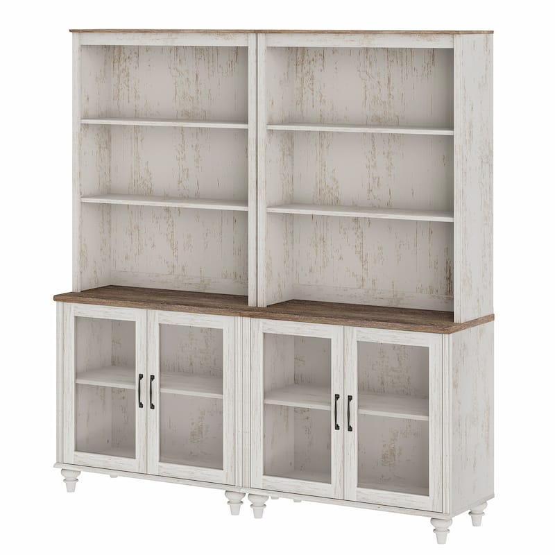 Rustic White Bookcase with Doors, Large Wood Farmhouse Book Case Shelf