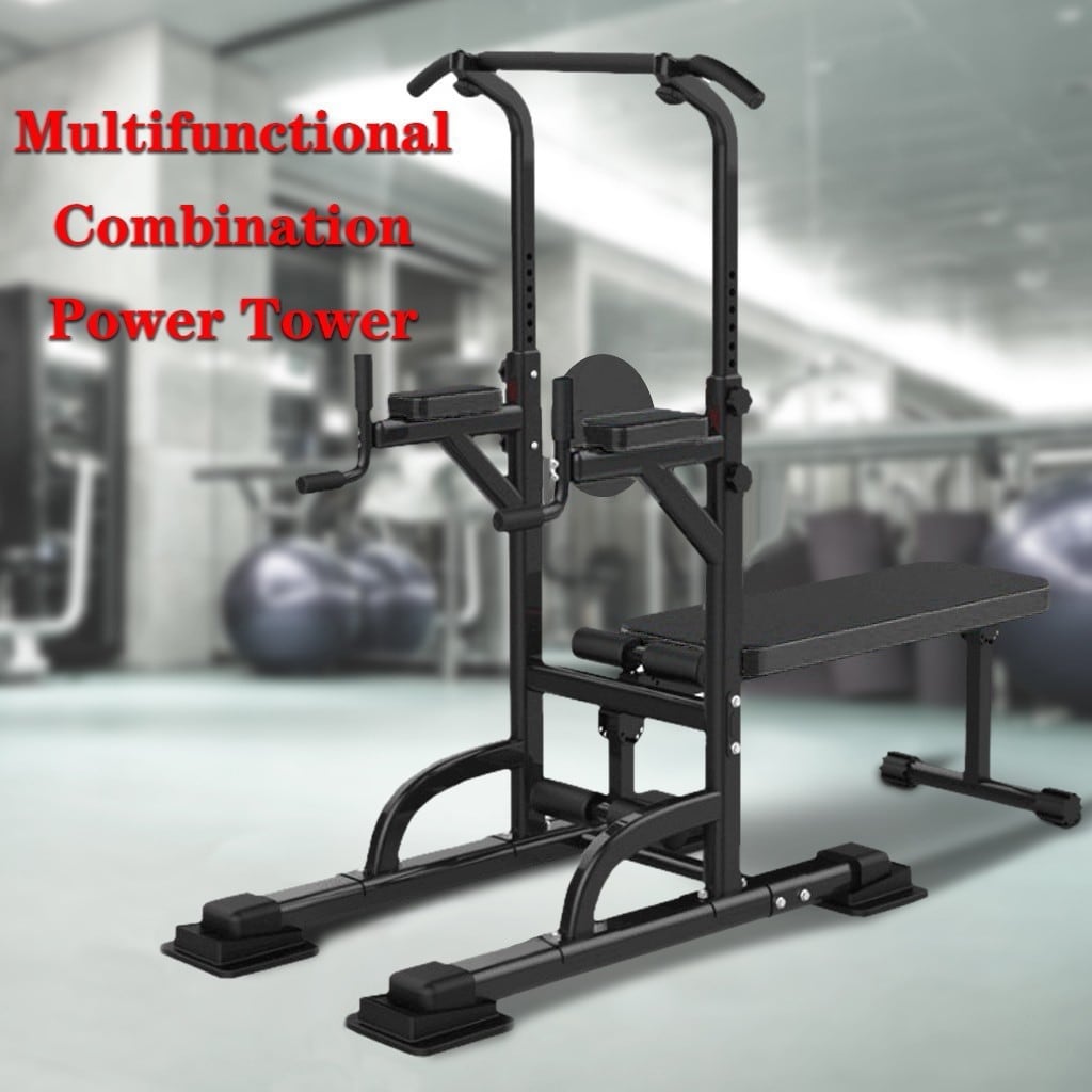 Power tower dip station with bench bar discount adjustable pull up bar station home gym