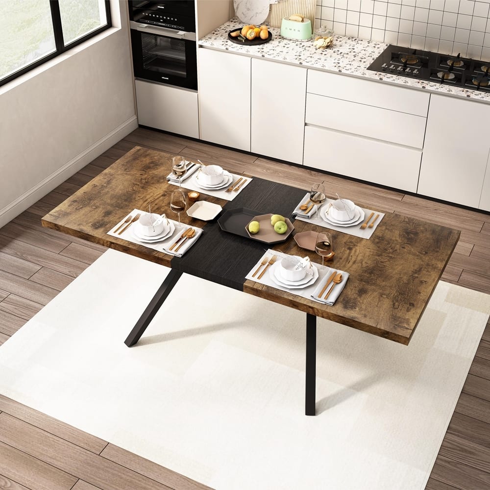 Vintage Rectangular Stretch Dining Table With Black Embossed Centerboard