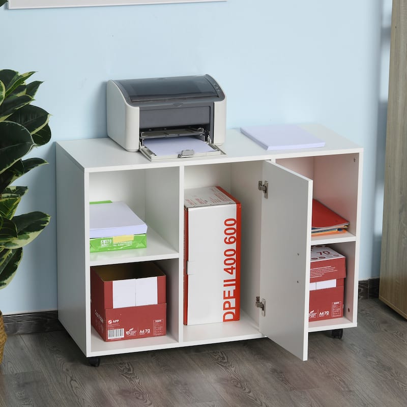Vinsetto Printer Stand With 360 Degree Wheels, Multifunctional Office Cabinet, White