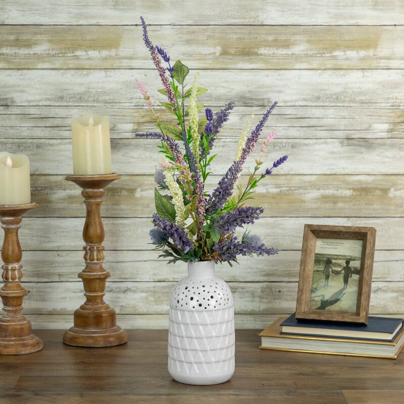 Lavender with Mixed Foliage Artificial Floral Spray - 21" - Purple