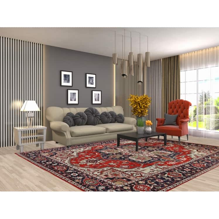 Hand Knotted Oriental 100% Wool Carpet Traditional Medallion Red Heriz (serapi) Area Rug - 10' 0'' X 7' 11''