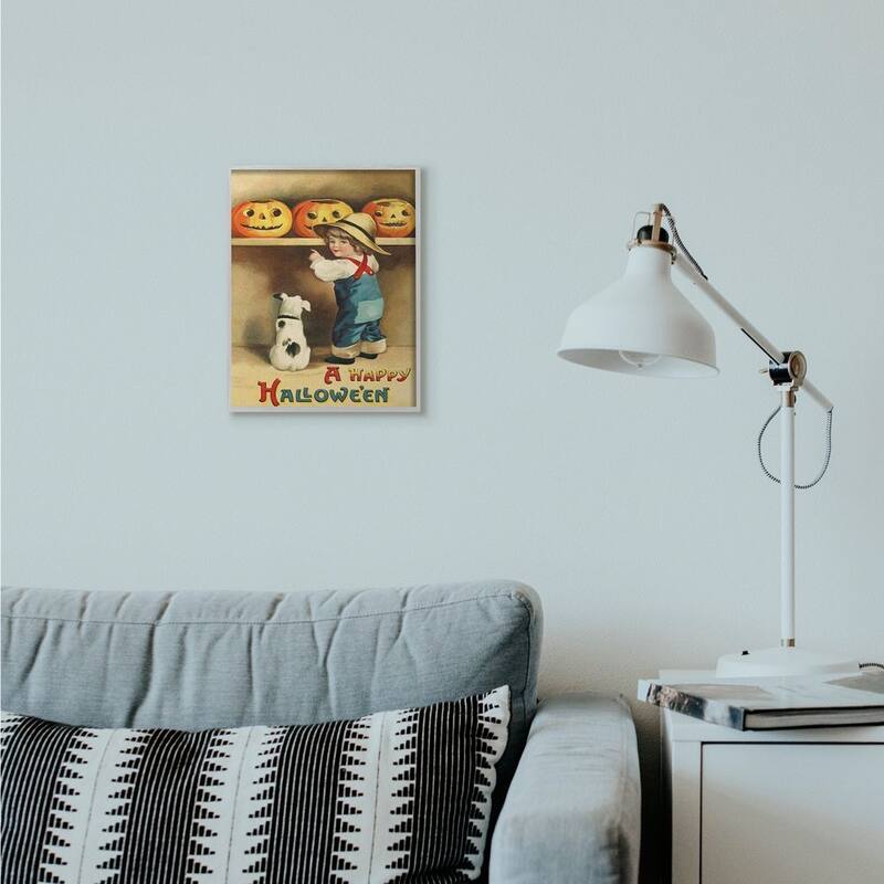 Stupell A Happy Halloween Child and Dog Seasonal Holiday Design Framed Wall Art