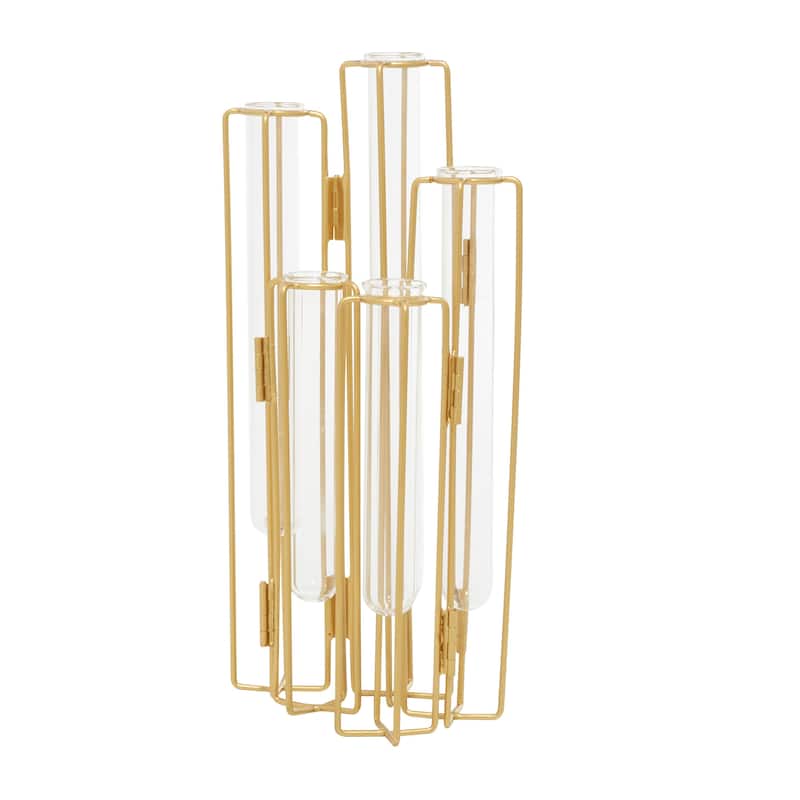 Metal Foldable Decorative Vase with Clear Glass Test Tubes - Gold - Roche River Decor