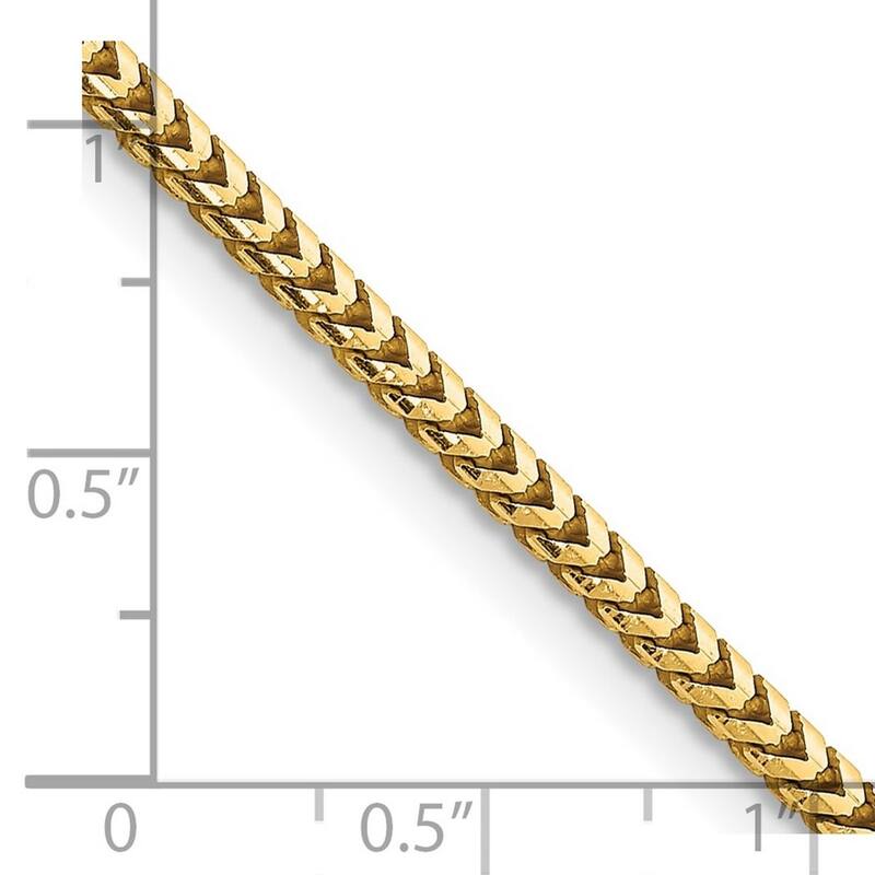 Curata 14k Yellow Gold Solid Polished Lobster Claw Closure 2.5mm Franco Chain Bracelet