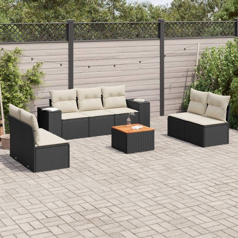 vidaXL Patio Sofa Set with Cushions Outdoor Furniture 8 Piece Poly Rattan - 21.7 x 24.4 x 27.2