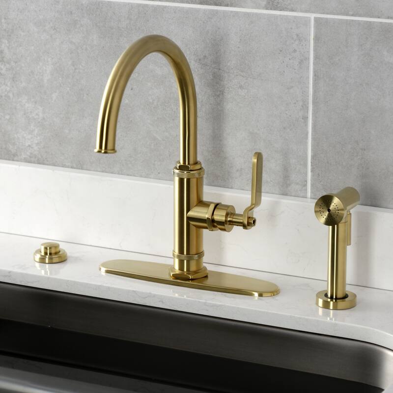 Kingston Brass Whitaker Single-Handle Deck Mount Kitchen Faucet with Brass Sprayer