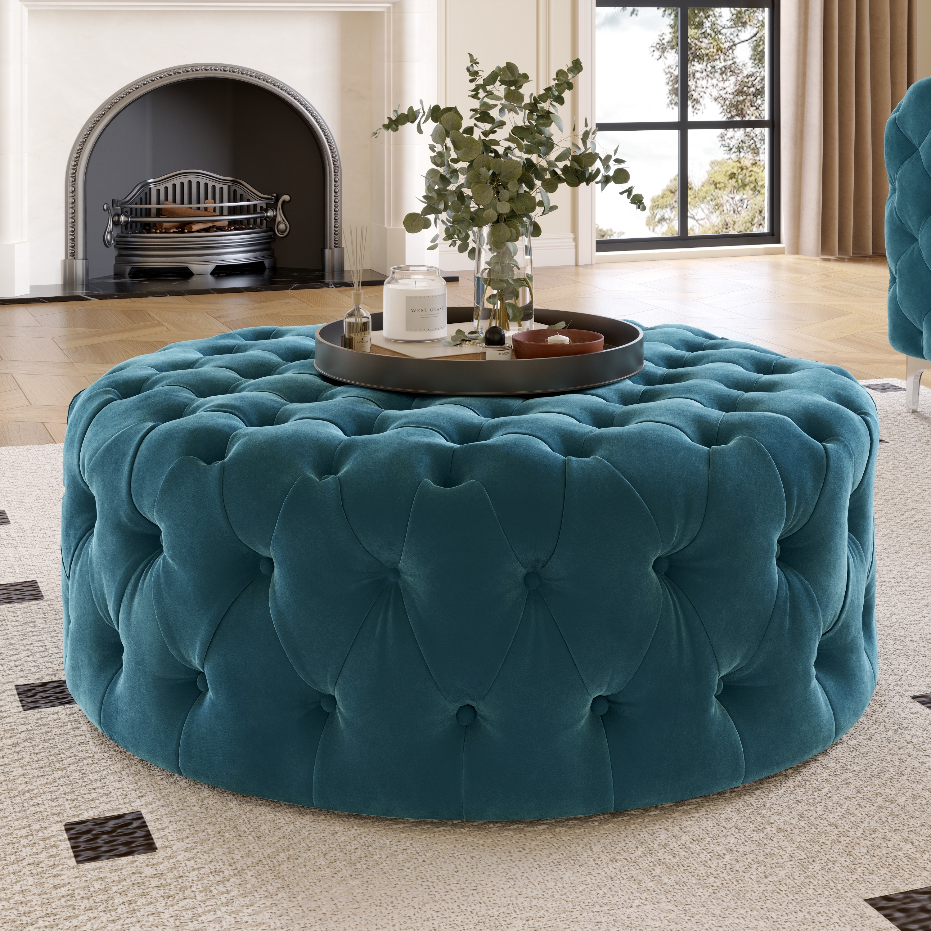 Blue Round Ottomans and Poufs Bed Bath Beyond