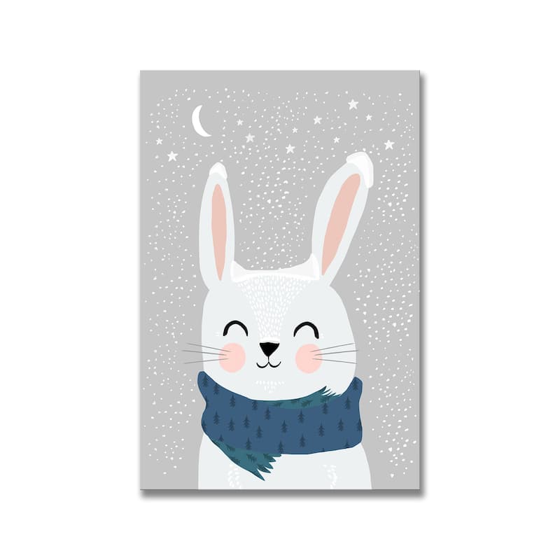 Kids Framed Art Print Snow Bunny by Treechild - Multi-Color