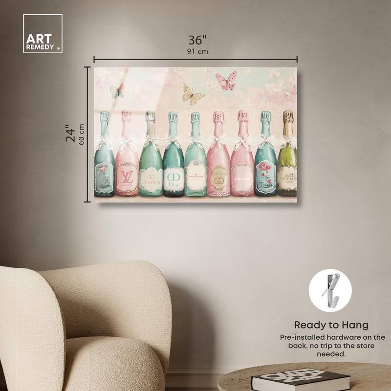 Champagne Mint and Pink Acrylic by Art Remedy, Ready to Hang