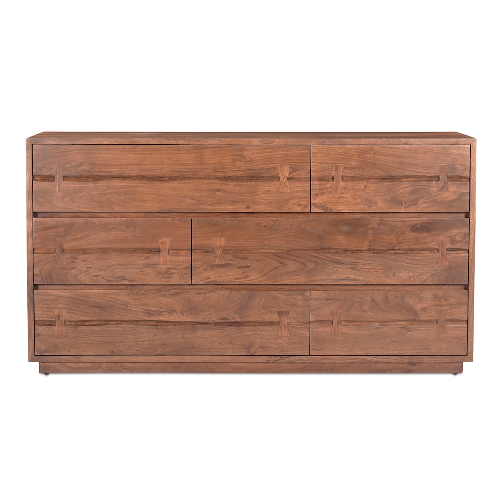 NADAAL STUDIOS Sterling Dresser, Six Drawer Solid Acacia with Live Edge and Butterfly Joinery, Brown