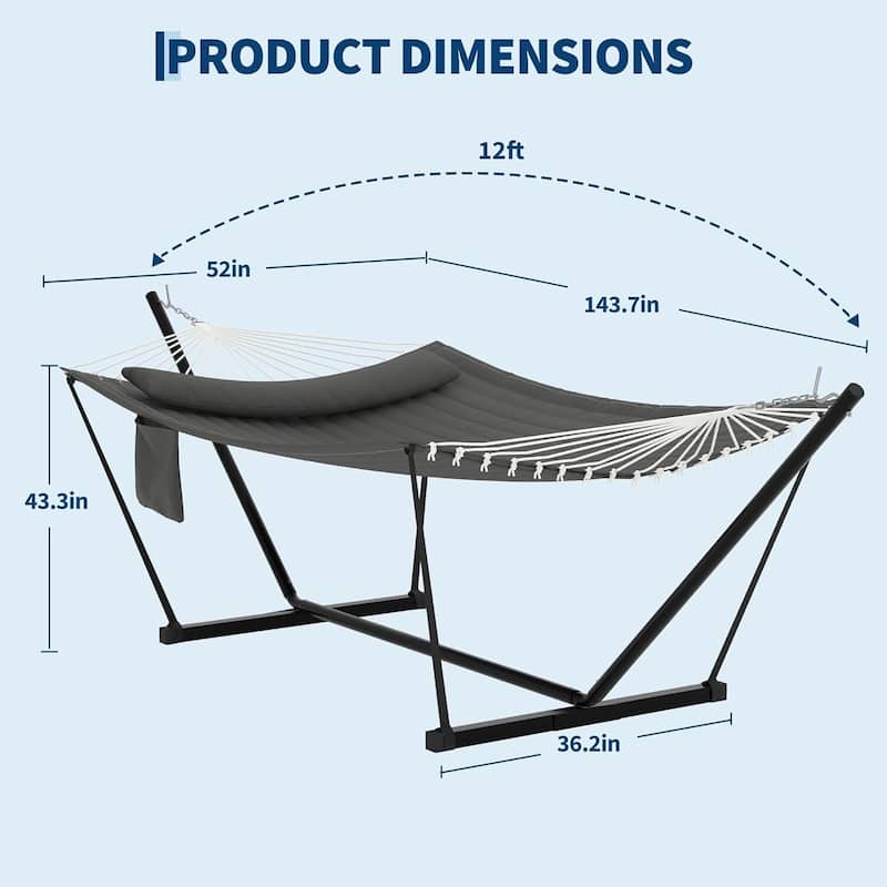 Portable Double Hammock with Stand for Outdoor Patio, Garden, Beach, Backyard, Max 450 Lbs Capacity
