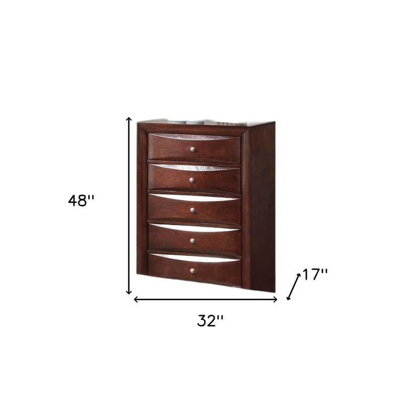 32" Espresso Solid Wood Five Drawer Chest