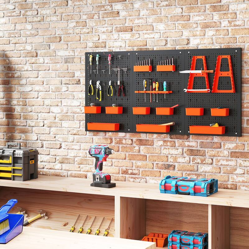 Gymax Pegboard Wall Organizer 9-Bin Parts Rack Organizer w/ Hammer