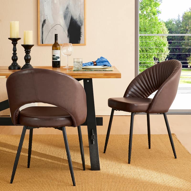 Glitzhome Mid-Century Modern Quilted PU Leather Dining Side Chair with Metal Tapered Legs