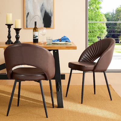 Glitzhome Mid-Century Modern Quilted PU Leather Dining Side Chair with Metal Tapered Legs