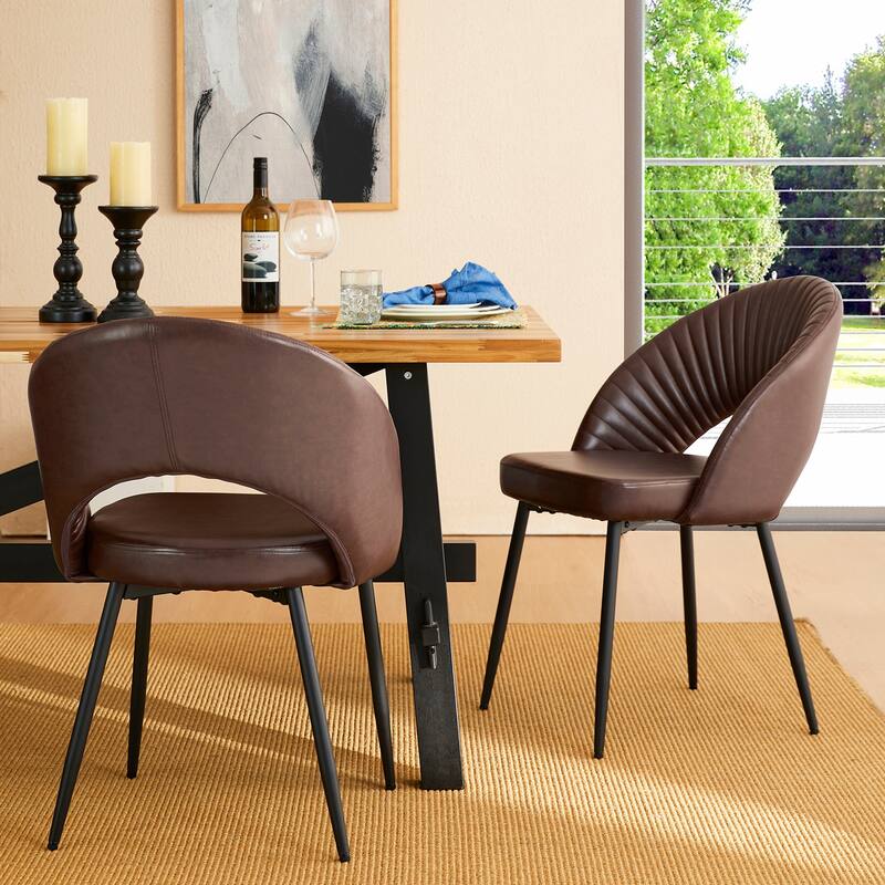Glitzhome Set of 2 41"H Modern Tapered Leg Counter or High Bar Stools - Set of 2 - PU Brown - Short