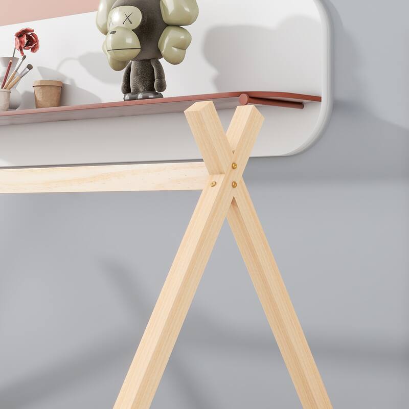 Twin Size Pine Wood Tent-Shaped Teepee Bed with Guardrails