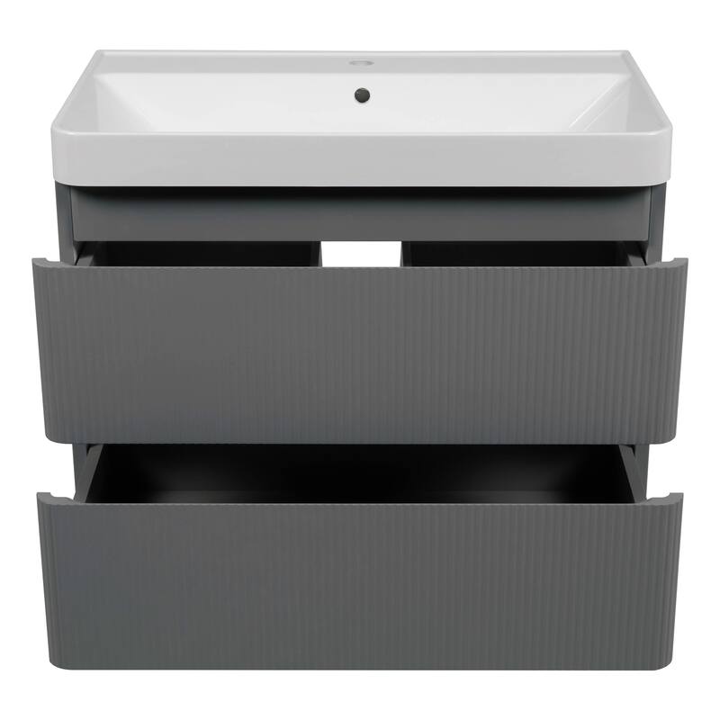 Modern Wall-Mounted Bathroom Vanity with Washbasin Luxury Gray Matte Non-Toxic MDF-30"-No Mirror