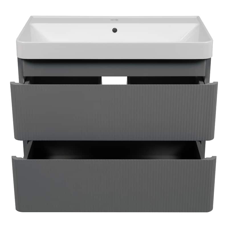 Modern Wall-Mounted Bathroom Vanity with Washbasin Luxury Gray Matte Non-Toxic MDF-30"-Simple 24"