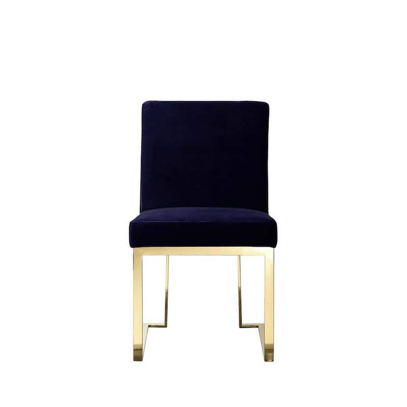Gold/Navy Blue Velvet Upholstered Metal Frame Dining Chair, Set of 2, Sturdy Dining Chair for Dining Rooms - 17.5