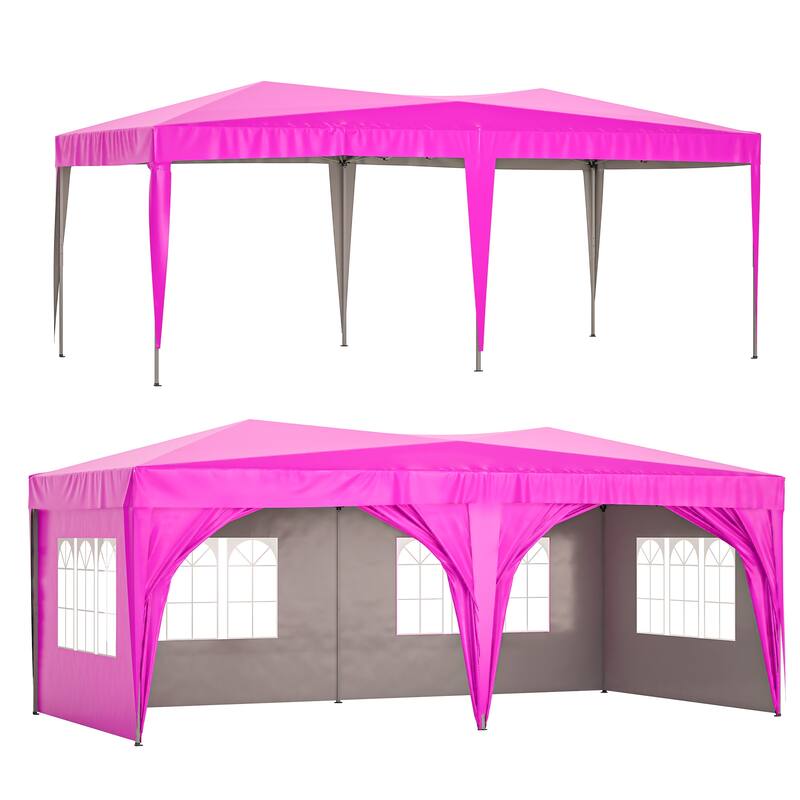 10 ft. x 20 ft. Pop Up Canopy Outdoor Portable Party Wedding Tent with 6 Removable Sidewalls and Carry Bag + 6pcs Weight Bag