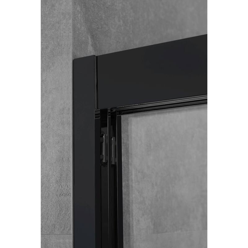 Frederick 47 in. W x 76 in. H Sliding Semi-Frameless Shower Door in Brushed Nickel with Clear Glass - 48 x 76 - 48 x 76