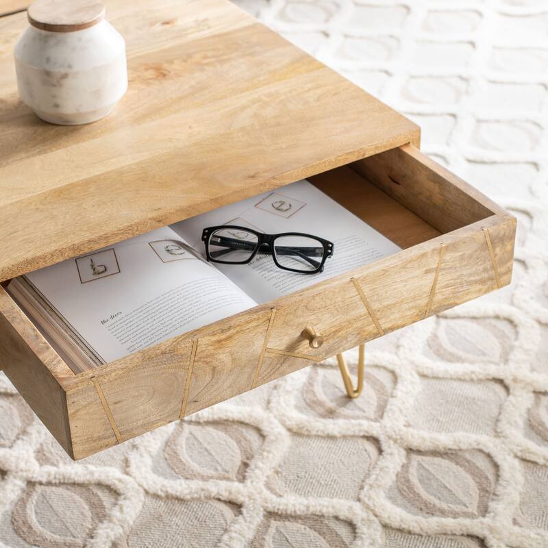 SAFAVIEH Nilgun 1-Drawer 1-Shelf Living Room Coffee Table - 43" W x 21.6" L x 16" H - 43Wx22Dx16H