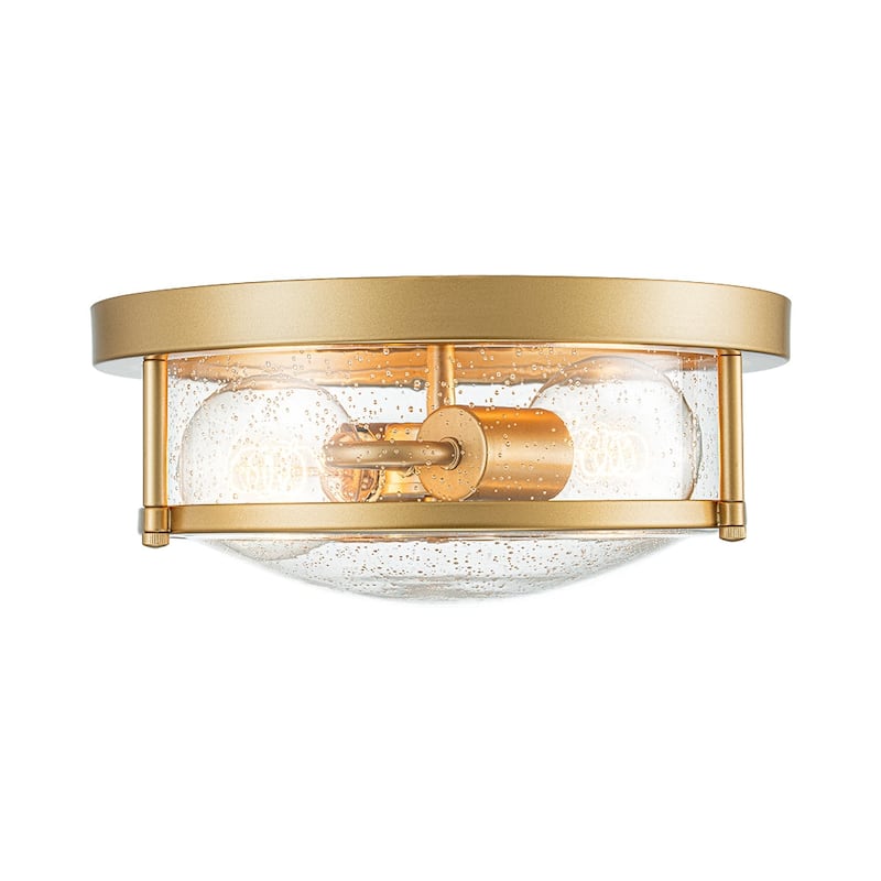 Farmhouse Black Round Seeded Glass Drum Semi Flush Ceiling Light -12in