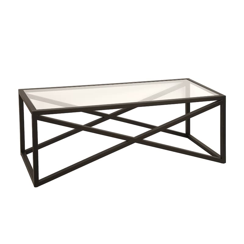 Stylish Glass Coffee Table with Steel Frame 46” Modern Rectangular Living Room Table - 46"L x 20"W x 17"H - Black