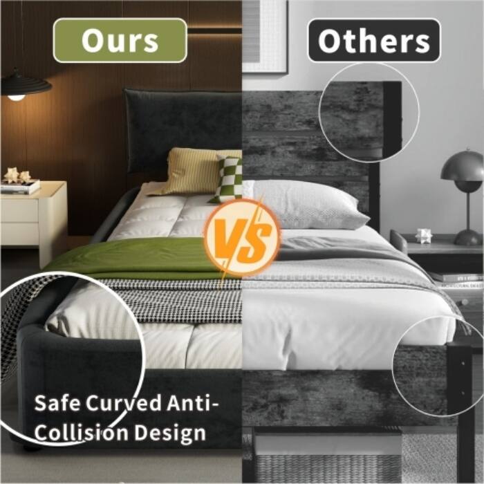 King Size Cloud Bed Frame with Movable Headboard, Chenille Upholstered & No Box Spring Needed