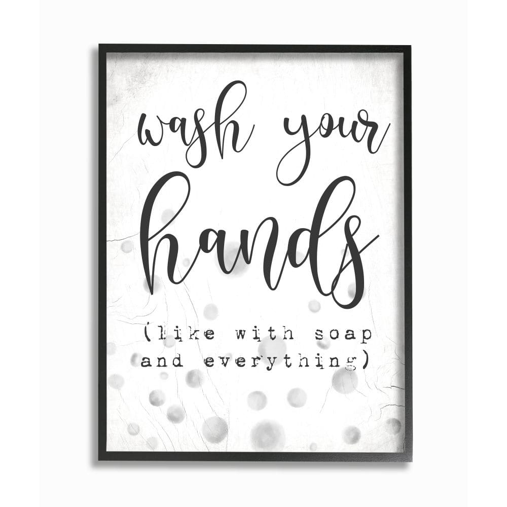 Stupell Wash Hands Bathroom Sign Sassy Soap Phrase Framed Wall Art - White