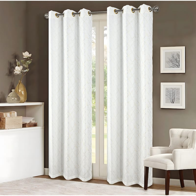 Soho Foil Print Window Curtain Set - White/Gold