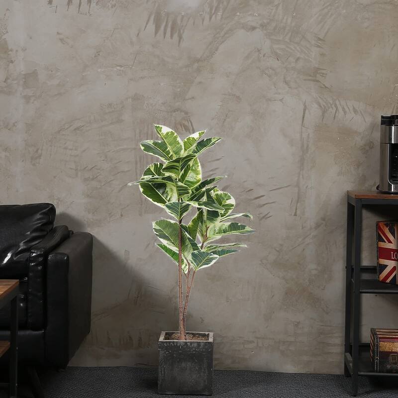 Artificial Rubber Tree Plant 43in Tall Faux Ficus Tree Potted Fake Tropical Decorative House Large Floor Artificial Plants