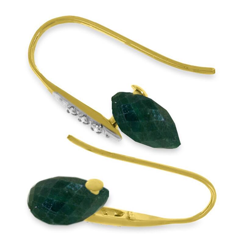 14K Solid Gold Earrings w/ Diamonds & Dangling Dyed Green Sapphires