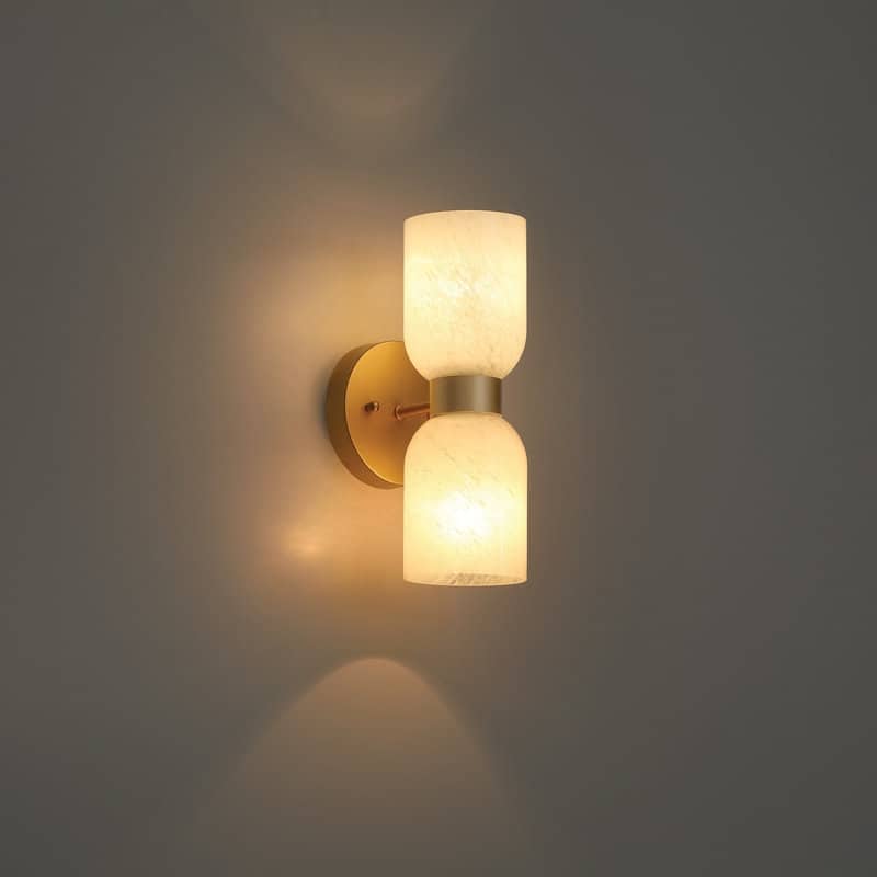 Shuman 2-light Mid-century Modern White Gold Wall Sconce with UL