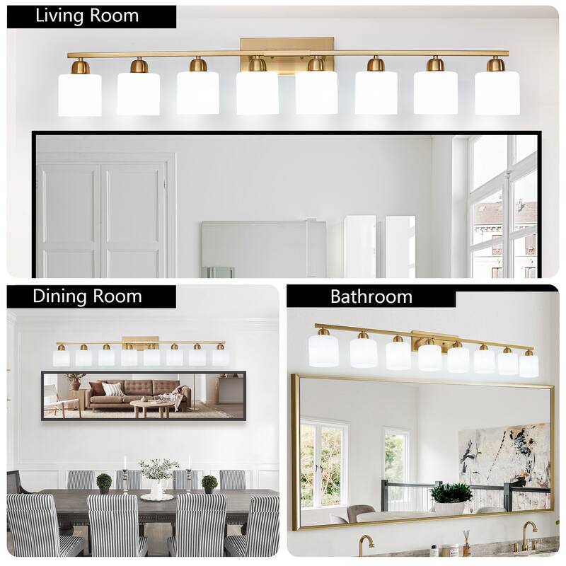 52" Gold Bathroom Vanity - Milky Glass - Wall Sconce for Bedroom, Hallway