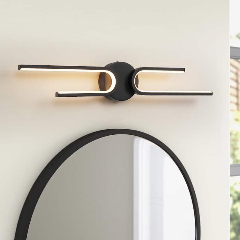 2-Light Modern Aluminum Black Linear Bathroom Vanity Light Integrated LED 3000K Wall Light