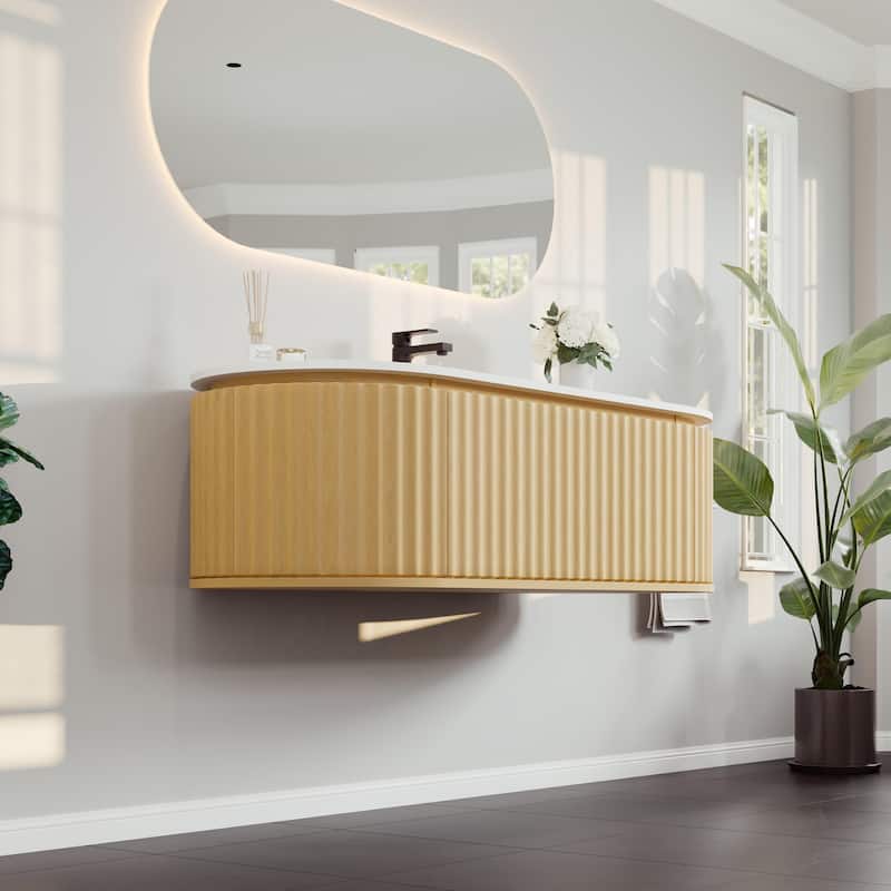 Eviva Haven 55"W Oak Wallmount Bath Vanity with Integrated Sink