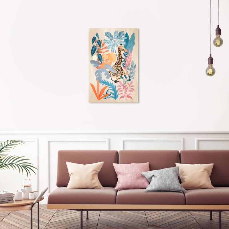 Wynwood Studio Canvas Animals Foliage Giraffe Blue and Teal Modern & Contemporary Wall Art Canvas Print - 30 x 20